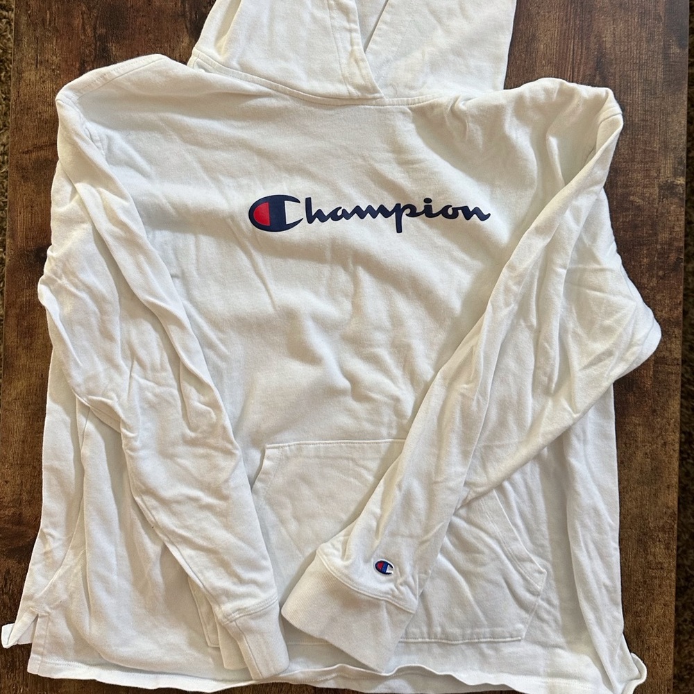 Champion white hoodie long sleeve tee